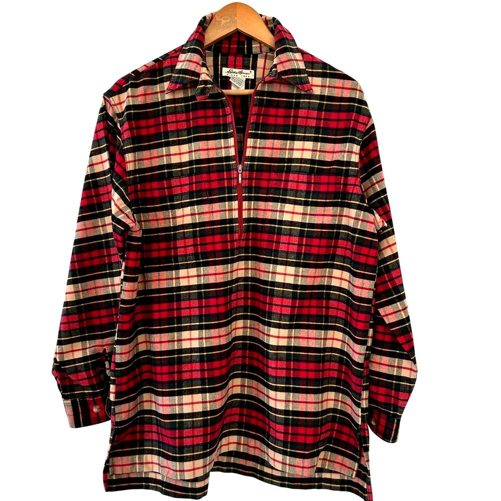Vintage Eddie Bauer Women's Plaid Tunic 100% Cotton Pullover Sz. Medium Relaxed